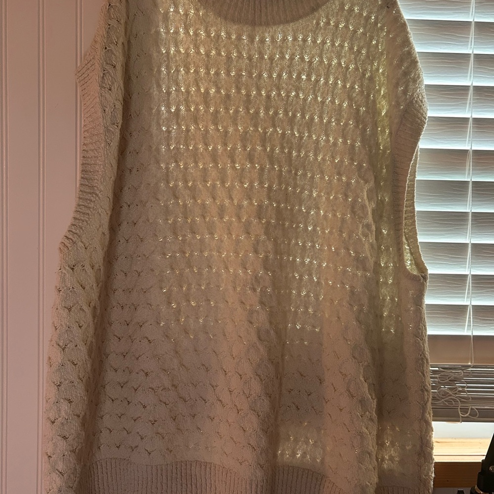 Free People Cream Open-Knit Sleeveless Sweater Vest